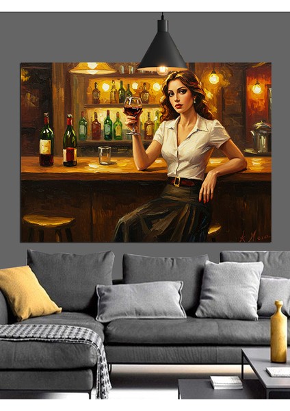 Barda Oturan Şık Kadın Dekoratif Kanvas - Mdf Ahşap Tablo