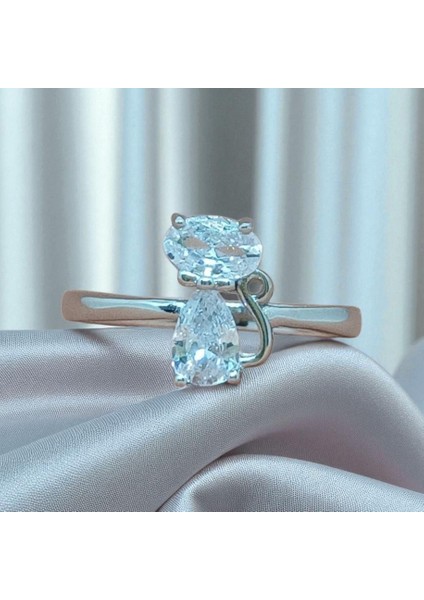 925 Ayar Gümüş Taşlı Kedili Takı Seti (Yüzük, Küpe, Kolye Ucu) modelleri