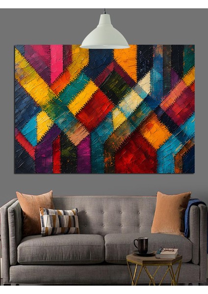 Mavi Geometrik Desenler Dekoratif Kanvas - Mdf Ahşap Tablo