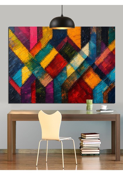 Mavi Geometrik Desenler Dekoratif Kanvas - Mdf Ahşap Tablo fiyatları