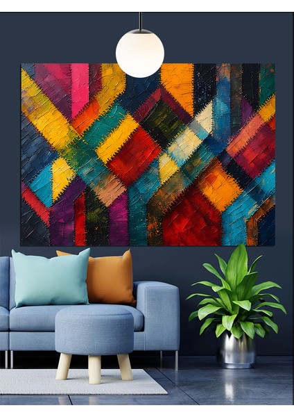 Mavi Geometrik Desenler Dekoratif Kanvas - Mdf Ahşap Tablo modelleri