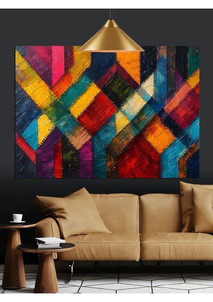 Mavi Geometrik Desenler Dekoratif Kanvas - Mdf Ahşap Tablo fırsatları