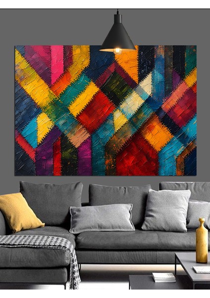 Mavi Geometrik Desenler Dekoratif Kanvas - Mdf Ahşap Tablo indirimleri