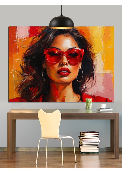 Kırmızı Gözlüklü Şık Kadın Dekoratif Kanvas - Mdf Ahşap Tablo modelleri