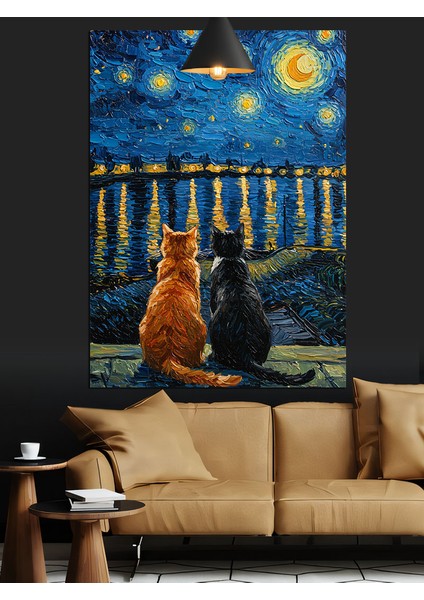 Vincent Van Gogh Yıldızlı Gece Resmi Dekoratif Kanvas - Mdf Ahşap Tablo