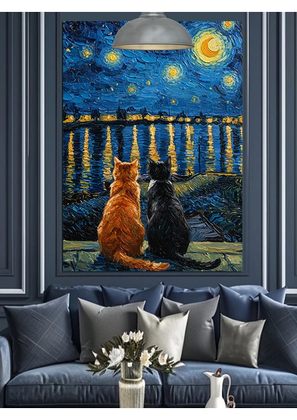 Vincent Van Gogh Yıldızlı Gece Resmi Dekoratif Kanvas - Mdf Ahşap Tablo modelleri