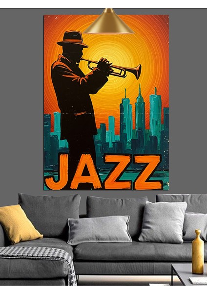 Enerjik Caz Müzisyeni Silüeti Posteri Dekoratif Kanvas - Mdf Ahşap Tablo fiyatları