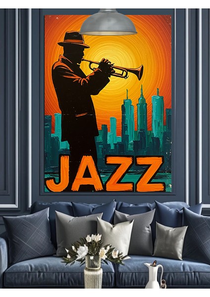 Enerjik Caz Müzisyeni Silüeti Posteri Dekoratif Kanvas - Mdf Ahşap Tablo modelleri