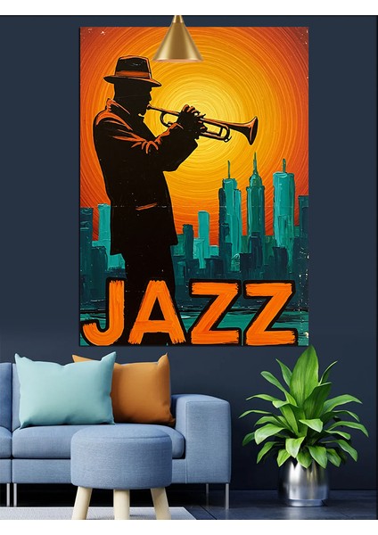 Enerjik Caz Müzisyeni Silüeti Posteri Dekoratif Kanvas - Mdf Ahşap Tablo indirimleri