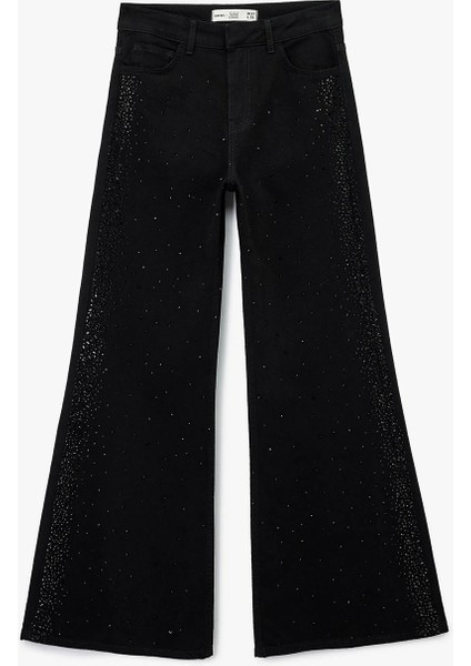 Kadın Koton x Sibil Çetinkaya - Taş Detaylı Çıtçıt Düğmeli Cepli Geniş Ispanyol Paça Jean Pantolon - Flare Jean 6WAL40207MD modelleri