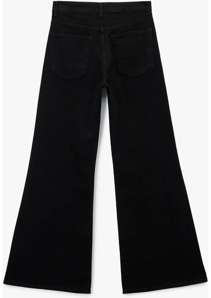 Kadın Koton x Sibil Çetinkaya - Taş Detaylı Çıtçıt Düğmeli Cepli Geniş Ispanyol Paça Jean Pantolon - Flare Jean 6WAL40207MD indirimleri