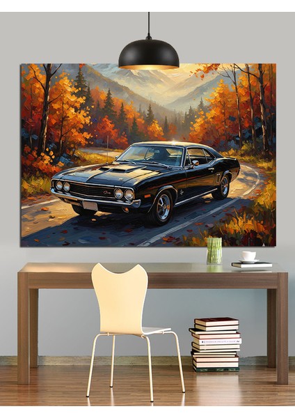 Kırmızı Araba Sonbahar Ormanı Dekoratif Kanvas - Mdf Ahşap Tablo fırsatları