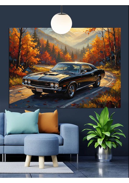 Kırmızı Araba Sonbahar Ormanı Dekoratif Kanvas - Mdf Ahşap Tablo indirimleri