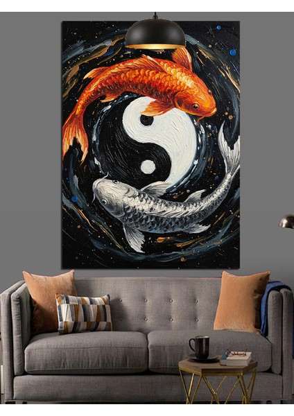 Siyah Beyaz Yin Yang Denge Sembolü Dekoratif Kanvas - Mdf Ahşap Tablo