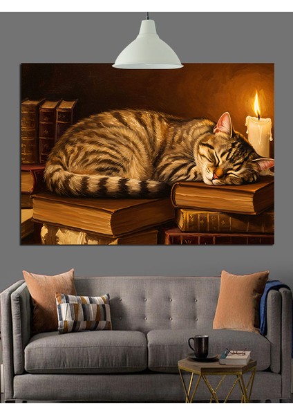 Uyuyan Çizgili Kedi Keyifli Dekoratif Kanvas - Mdf Ahşap Tablo modelleri