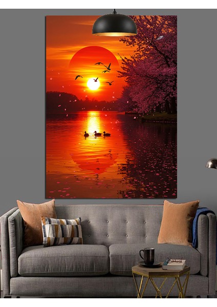 Turuncu Gün Batımı Dekoratif Kanvas - Mdf Ahşap Tablo