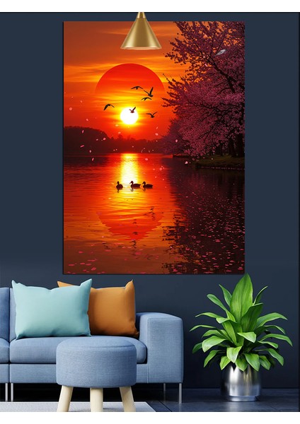 Turuncu Gün Batımı Dekoratif Kanvas - Mdf Ahşap Tablo fiyatları