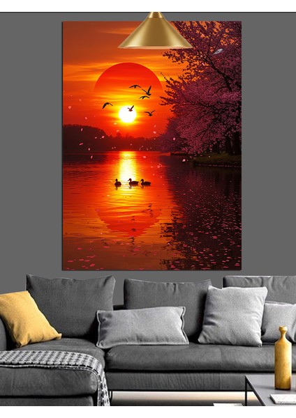 Turuncu Gün Batımı Dekoratif Kanvas - Mdf Ahşap Tablo fırsatları