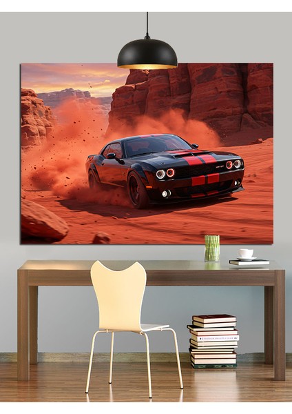 Kırmızı Dumanlı Siyah Spor Araba Dekoratif Kanvas - Mdf Ahşap Tablo