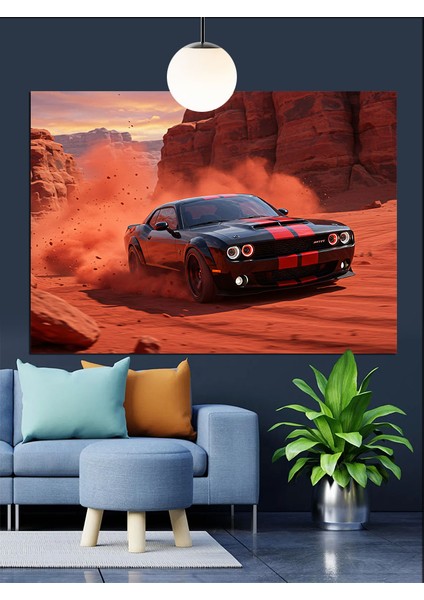 Kırmızı Dumanlı Siyah Spor Araba Dekoratif Kanvas - Mdf Ahşap Tablo fiyatları