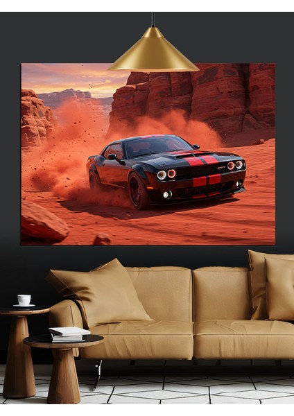 Kırmızı Dumanlı Siyah Spor Araba Dekoratif Kanvas - Mdf Ahşap Tablo modelleri