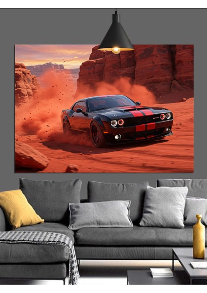 Kırmızı Dumanlı Siyah Spor Araba Dekoratif Kanvas - Mdf Ahşap Tablo fırsatları