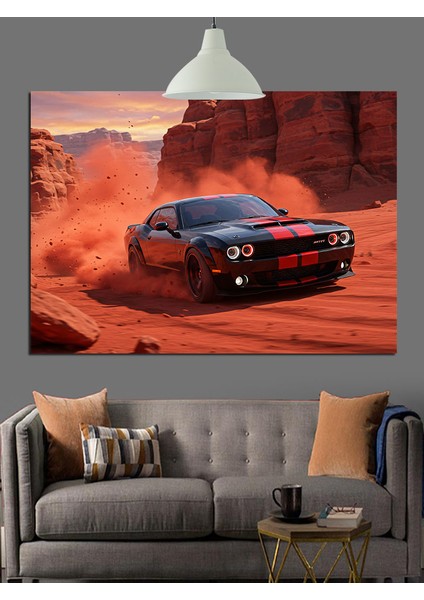 Kırmızı Dumanlı Siyah Spor Araba Dekoratif Kanvas - Mdf Ahşap Tablo indirimleri