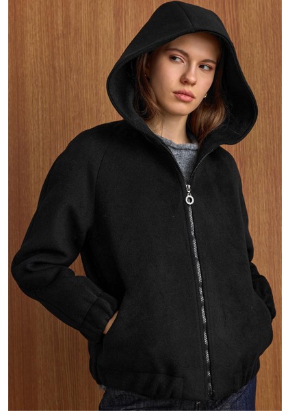 Kapüşonlu Beli Lastikli Oversize Kısa Kaban SİYAH 3162 fiyatları