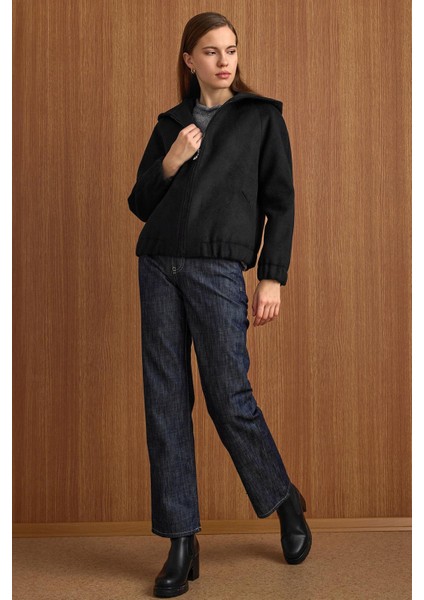 Kapüşonlu Beli Lastikli Oversize Kısa Kaban SİYAH 3162 indirimleri