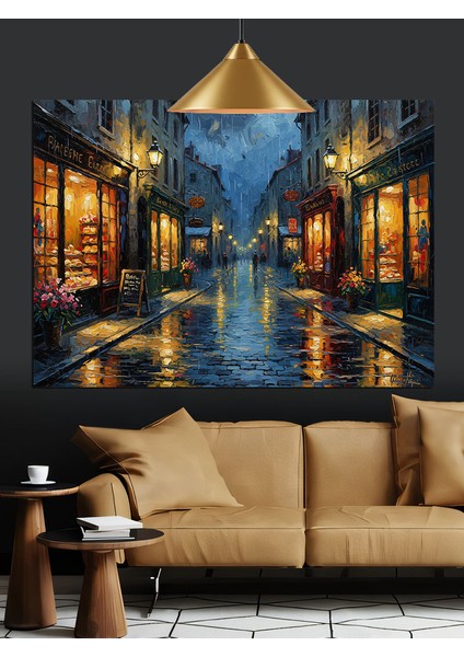 Yağmurlu Gece Sokak Yansıması Dekoratif Kanvas - Mdf Ahşap Tablo fiyatları