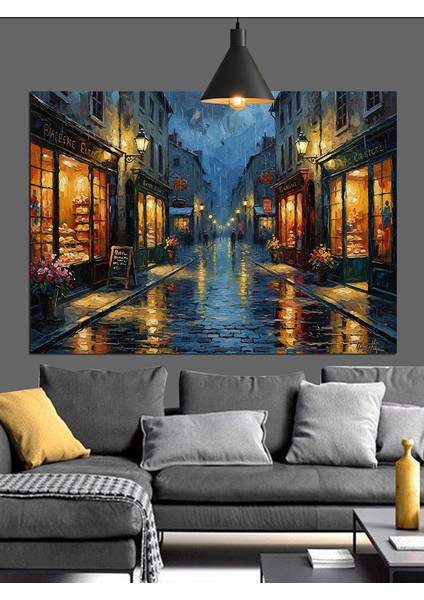 Yağmurlu Gece Sokak Yansıması Dekoratif Kanvas - Mdf Ahşap Tablo modelleri
