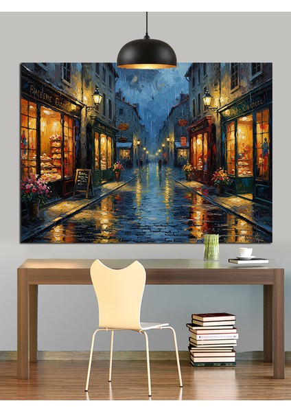 Yağmurlu Gece Sokak Yansıması Dekoratif Kanvas - Mdf Ahşap Tablo indirimleri