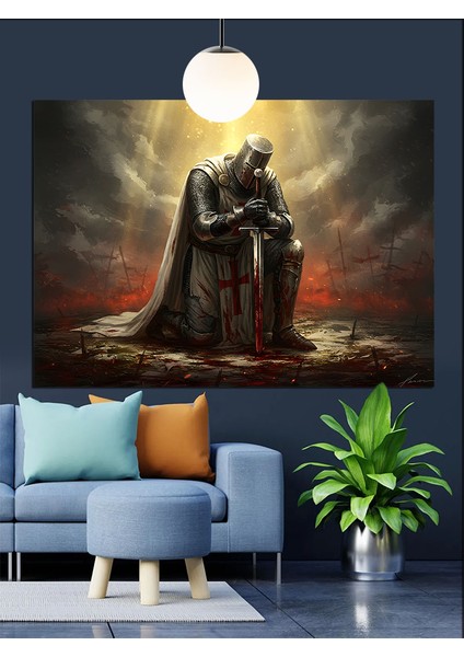 Pelerinli Figür Şovalye Dekoratif Kanvas - Mdf Ahşap Tablo