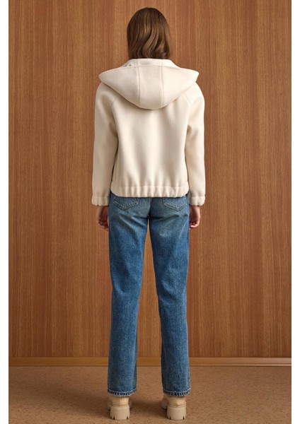 Kapüşonlu Beli Lastikli Oversize Kısa Kaban EKRU 3162