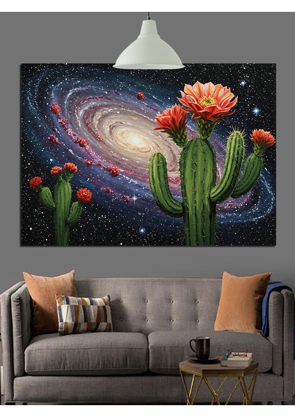 Kaktüs Galaksi Uzay Manzara Dekoratif Kanvas - Mdf Ahşap Tablo
