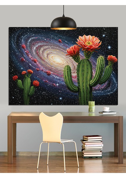 Kaktüs Galaksi Uzay Manzara Dekoratif Kanvas - Mdf Ahşap Tablo fiyatları