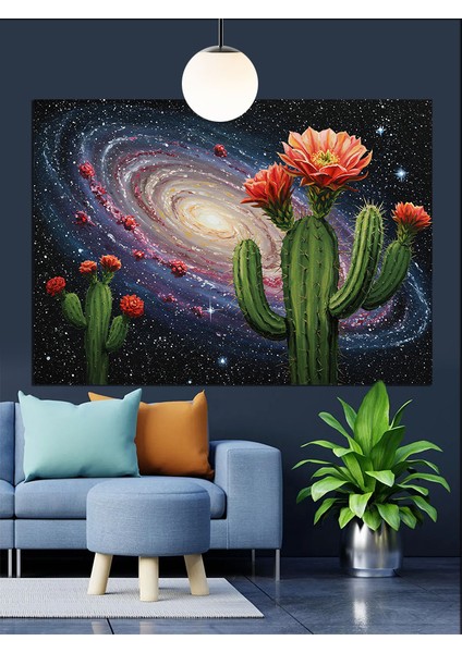 Kaktüs Galaksi Uzay Manzara Dekoratif Kanvas - Mdf Ahşap Tablo modelleri