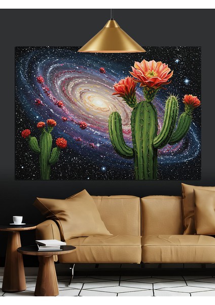 Kaktüs Galaksi Uzay Manzara Dekoratif Kanvas - Mdf Ahşap Tablo fırsatları
