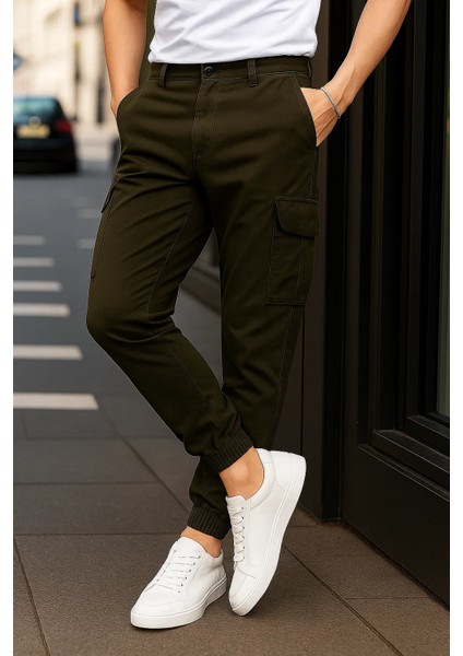 Erkek Lastikli Trend Yüksek Bel Haki Kargo Pantolon modelleri
