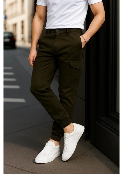 Erkek Lastikli Trend Yüksek Bel Haki Kargo Pantolon fırsatları