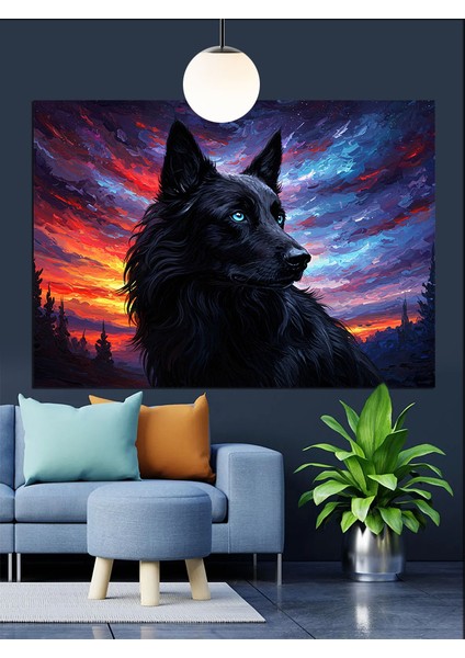 Kara Kurt Mavi Göz Gece Dekoratif Kanvas - Mdf Ahşap Tablo fiyatları