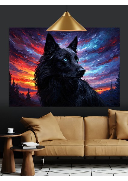 Kara Kurt Mavi Göz Gece Dekoratif Kanvas - Mdf Ahşap Tablo modelleri