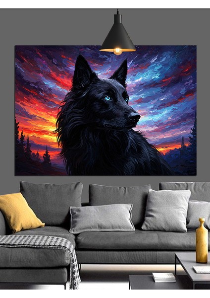 Kara Kurt Mavi Göz Gece Dekoratif Kanvas - Mdf Ahşap Tablo fırsatları