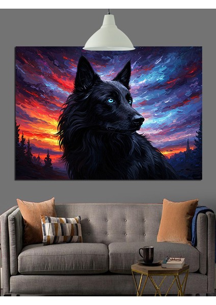 Kara Kurt Mavi Göz Gece Dekoratif Kanvas - Mdf Ahşap Tablo indirimleri