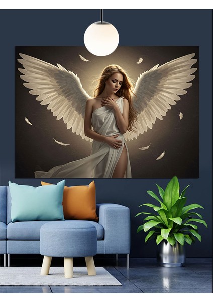 Büyük Beyaz Kanatlı Melek Kadın Dekoratif Kanvas - Mdf Ahşap Tablo modelleri