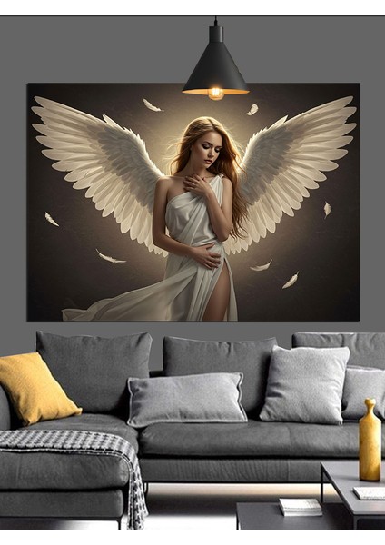 Büyük Beyaz Kanatlı Melek Kadın Dekoratif Kanvas - Mdf Ahşap Tablo indirimleri