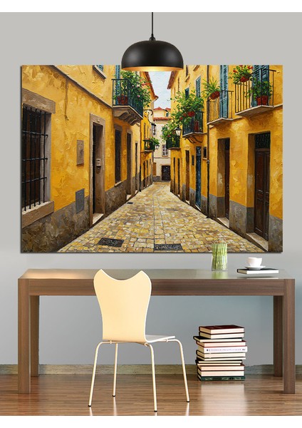 Eski Italyan Taş Sokakları Dekoratif Kanvas - Mdf Ahşap Tablo fırsatları