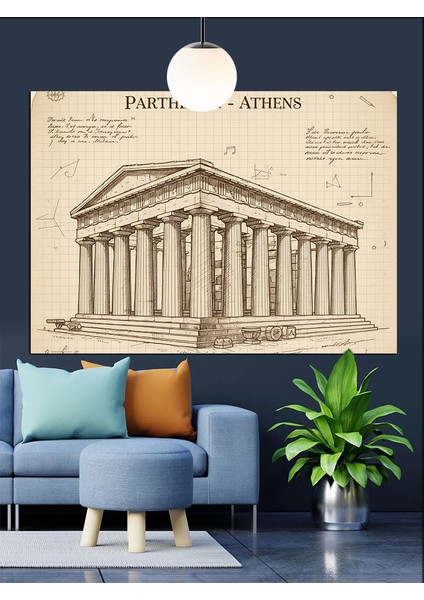 Antik Yunan Tapınağı Mimari Dekoratif Kanvas - Mdf Ahşap Tablo