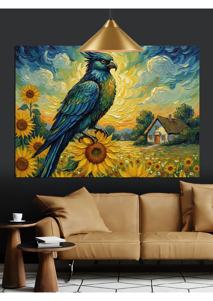 Mavi Kuş ve Ay Çiçeği Dekoratif Kanvas - Mdf Ahşap Tablo modelleri