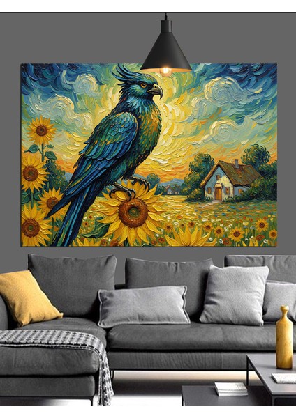 Mavi Kuş ve Ay Çiçeği Dekoratif Kanvas - Mdf Ahşap Tablo fırsatları